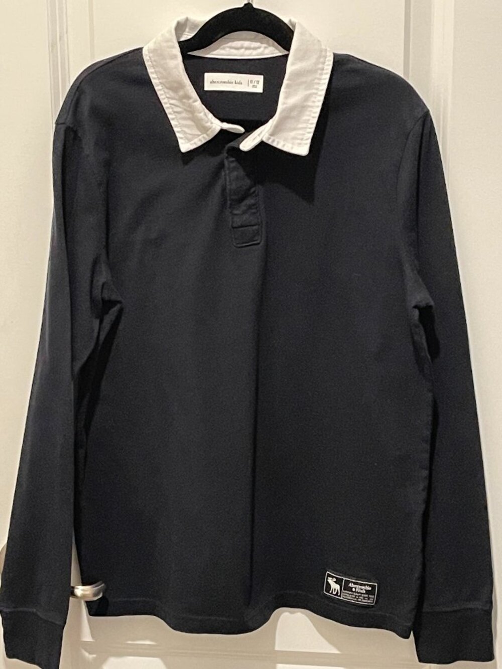 Abercrombie Kids Boys Long Sleeve Rugby Polo Shirt Black & White Size 11/12